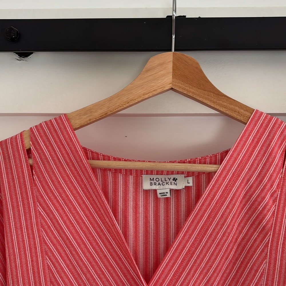 Anthropologie Molly Bracken Striped Dress, Red Orange and White, L - Picture 3 of 5